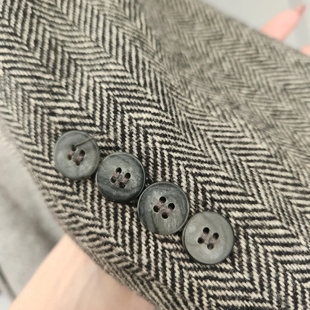 Tweed Herringbone 100% Wool Blazer Jacket 43L 43 Nordstrom Mens Black Sport Coat